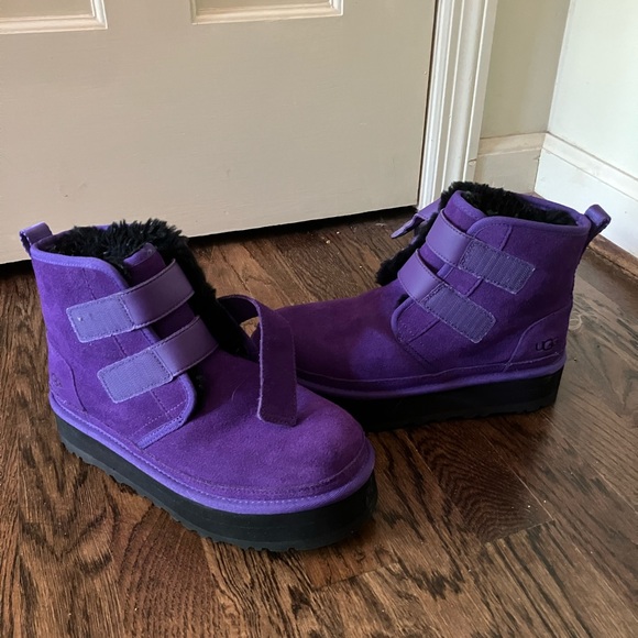 UGG 5 Purple Neumel Platform Suede Wool lined Velcro Tie Closure - Picture 3 of 6